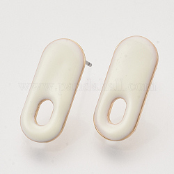 Iron Enamel Stud Earring Findings, with Raw(Unplated) Pin and Loop, Oval, Light Gold, Old Lace, 20x9x2mm, Hole: 5x3mm, Pin: 1mm