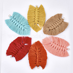 Polycotton(Polyester Cotton) Tassel Big Pendant Decorations, with Iron Findings, Light Gold, Mixed Color, 83~90x55~58x7~8mm, Hole: 5mm