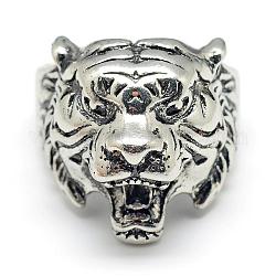 Legierung Fingerringe, Tiger, Größe 9, Antik Silber Farbe, 19 mm