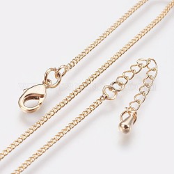 Long-Lasting Plated Brass Curb Chain Necklaces, with Lobster Claw Clasp, Nickel Free, Real 18K Gold Plated, 18.1 inch (46cm), 1.2mm