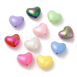Placage uv perles acryliques opaques, iridescent, cœur, couleur mixte, 19x21.5x12.5mm, Trou: 2.7mm
