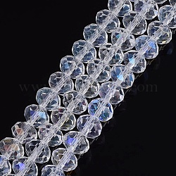 Glass Beads Strands, AB Color Plated, Crystal Suncatcher, Faceted Rondelle, Clear AB, 8x6mm, Hole: 1mm, about 68~70pcs/strand, 15 inch