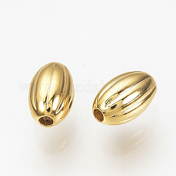 Perles ondulées en laiton, sans nickel, véritable plaqué or, ovale, véritable 18k plaqué or, 5x3mm, Trou: 0.5mm