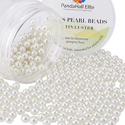 PandaHall About 400Pcs 6mm Tiny Satin Luster Environmental Dyed Glass Pearl Round Beads Assortment Lot for Jewelry Making Round Box Kit Anti-flash White