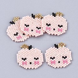 Perle di semi giapponesi fatte a mano, modello telaio, bambini, rosa nebbiosa, 23~24x22~23x2mm