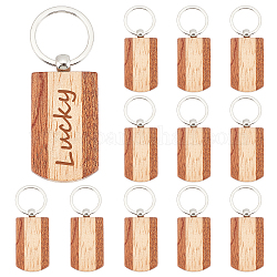 Ahandmaker 12 Stück leere Schlüsselanhänger aus Holz, Holzgravur-Rohlinge, Schlüsselanhänger, personalisierte Schlüsselanhänger, rechteckige Schlüsselanhänger für DIY, Geschenk, Basteln, Auto, Tasche, Rucksack, Dekoration