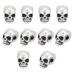 UNICRAFTALE 10Pcs Skull Beads 304 Stainless Steel Spacer Beads Antique Silver Skull Head Loose Beads 2.5mm Hole Skull European Beads Metal Beads for Jewelry Making DIY Bracelet Necklace