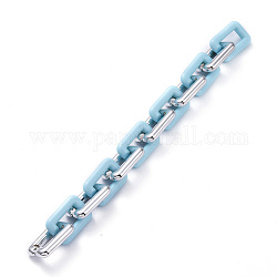 Cadenas de cable de plástico ccb hechas a mano, con anillos de enlace acrílicos opacos, Platino, cielo azul profundo, Enlaces: 30x20x6 mm, 39.37 pulgada (1 m) / hebra