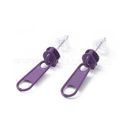 Pendientes colgantes con hebilla y cremallera de aleación con alfileres de hierro para mujer, violeta oscuro, 25.5mm, pin: 0.7 mm