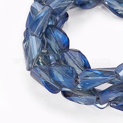 Chapelets de perles en verre électroplaqué, plein arc-en-plaqué, facette, larme torsadée, bleu acier, 13.5x8x5.5mm, Trou: 1mm, Environ 50 pcs/chapelet, 26.38 pouce (67 cm)