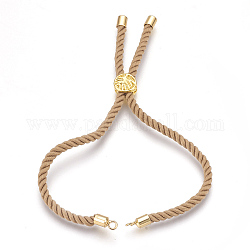 Fabrication de bracelet en corde de coton, avec les accessoires en laiton, plat et circulaire avec arbre de vie, véritable 18k plaqué or, Pérou, 8-5/8 pouce (22 cm), Trou: 2mm