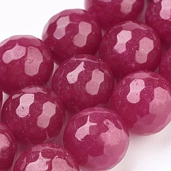 Chapelets de perles en jade de malaisie naturelle, teinte, facette, ronde, support violet rouge, 6mm, Trou: 1mm, Environ 66 pcs/chapelet, 14.9 pouce