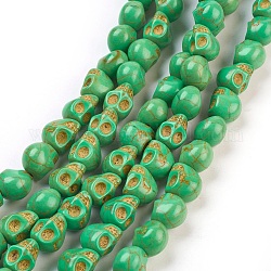 Cuentas teñidas de turquesa sintética, cráneo, verde lima, 10x8x10mm, agujero: 1 mm, aproximamente 38~40 pcs / cadena, 15~15.5 pulgada