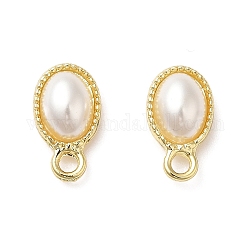 Alloy Stud Earring Findings, with Plastic Pearl Beaded & 925 Sterling Silver Pins & Horizontal Loops, Oval, Golden, 13x7.5x4mm, Hole: 2mm, Pin: 0.6mm