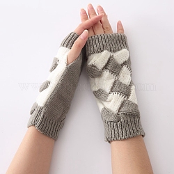 Fingerlose Strickhandschuhe aus Polyacrylnitrilfasergarn, zweifarbige warme Winterhandschuhe mit Daumenloch, grau-weiß, 200x100 mm