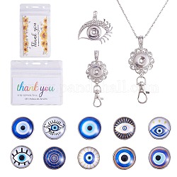 DIY Interchangable Pendant ID Card Holder Necklace Making Kit, Including Glass Snap Cabochon, Eye Alloy Snap Base Settings, 304 Stainless Steel Cable Chains Necklaces, Evil Eye Pattern, Snap Base Pendant: 41x51x5mm, Hole: 4x7mm