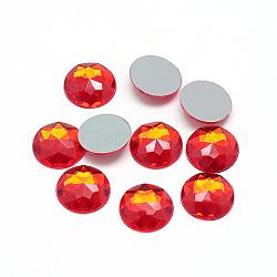 Cabochons de strass à dos plat en acrylique, facette, fond argenté, demi-rond / dôme, rouge, 6x2.5mm