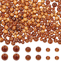 Gorgecraft 300Pcs 3 Styles Round Natural Wood Beads, Dyed, Lead Free, BurlyWood, 6~10x5~9mm, Hole: 2~3.5mm, 100pcs/style