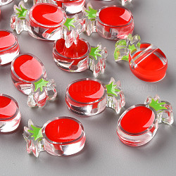 Abalorios de acrílico esmalte transparente, piña, rojo, 25x15x9mm, agujero: 3.5 mm