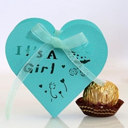 Scatole di caramelle di carta, con nastro, scatola da forno, confezione regalo baby shower, cuore, turchese, 9.5x9.5x3cm