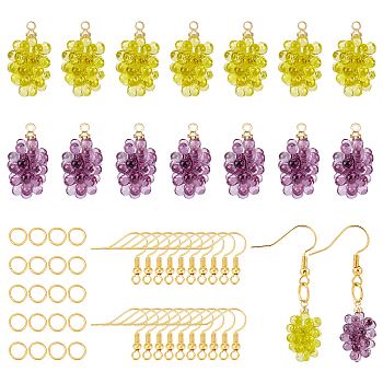 CHGCRAFT 16Pcs 2 Colours Transparent Resin Grape Charms Grape Resin Pendants Fruit Charms 20pcs Brass Earring Hooks and 20Pcs Iron Jump Rings for DIY Earring Making Kits 0.7x0.4Inch DIY-CA0002-68