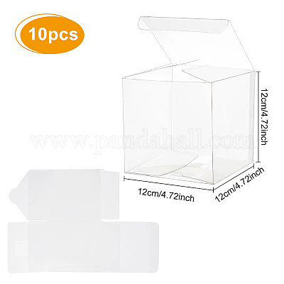 BENECREAT 10PCS 12x12x12cm Clear Cube Wedding Favour Boxes Large PVC Transparent Cube Gift Boxes with 2 Rolls Gold and Silver Glitter Ribbons for Candy Chocolate Valentine Party 