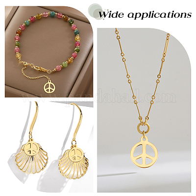 DICOSMETIC 50pcs Stainless Steel Charms Peace Sign Pendant Charms Golden Color Flat Round Pendant Small Hollow Pendant for