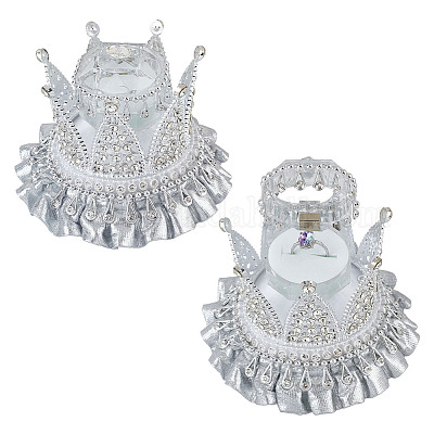 Boîtes à bagues en plastique strass&nbsp;CON-WH0086-142-1