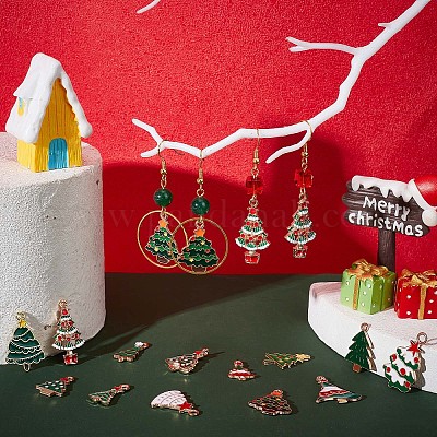 SUNNYCLUE 1 Box 10 Sets Christmas Earring Making Kit Winter Charms Bulk  Xmas Tree Snowflake Snowman Charm Fashion Earrings Glass Beads for Jewelry