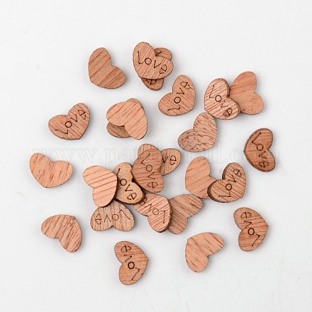 Heart with Love Wood Cabochons WOOD-K002-03-1