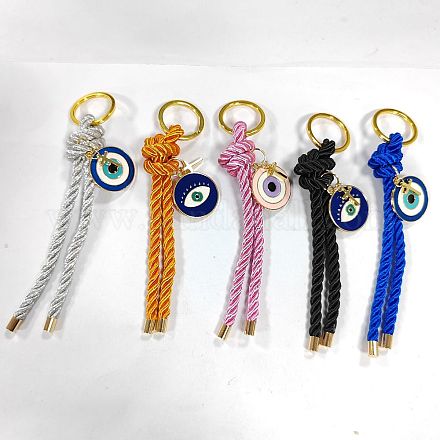 Nylon Thread Keychain with Cross and Alloy Enamel Evil Eye Charm KEYC-PH01518-1