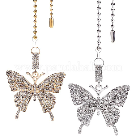 BENECREAT 2Pcs Alloy Rhinestone Butterfly Pendant Ceiling Fan Pull Chain Extenders with 304 Stainless Steel Ball Chain for Ceiling Light Lamp Fan Decorative AJEW-BC0003-49-1