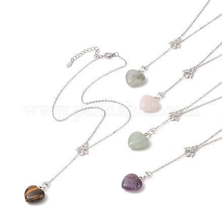 5 Uds. Conjunto de collares de lazo de corazón de piedras preciosas mixtas naturales de 5 estilos NJEW-JN04269-1