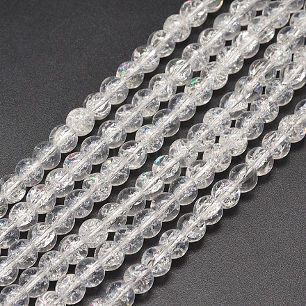 Vidrio craquelado electroplate hebras de perlas redonda X-EGLA-J067-8mm-HR06-1