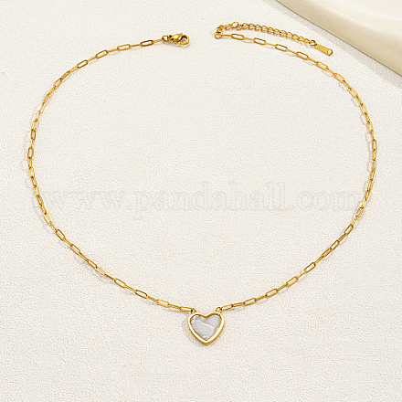 Ожерелья с подвесками в форме сердца из натуральной ракушки и золотыми цепочками из скрепок из нержавеющей стали EU3732-2-1