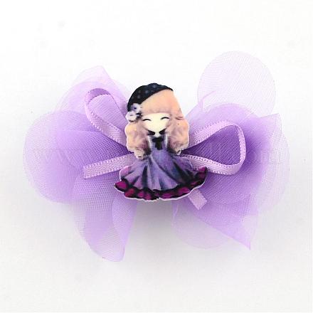 オーガンジーワニのヘアクリップ  鉄ヘアアクセサリー  弓＆女の子  紫色のメディア  49x10mm X-PHAR-S611-01B-1