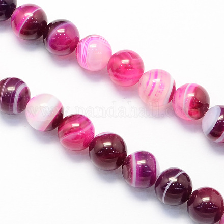 Round Natural Striped Agate/Banded Agate Stone Beads Strands X-G-S118-8mm-02-1