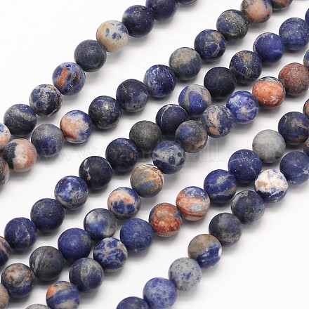 Frosted Round Natural Orange Sodalite Beads Strands G-N0166-63-8mm-1