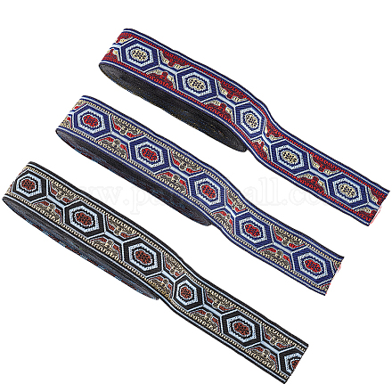 Fingerinspire 3 rouleaux 3 couleurs rubans polyester style ethnique OCOR-FG0001-68-1