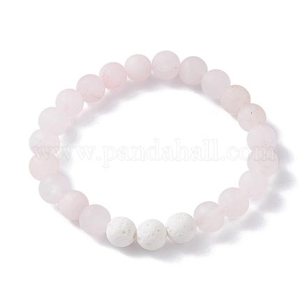 Bracelets extensibles en quartz rose naturel et pierre de lave teinte naturelle BJEW-JB03798-05-1