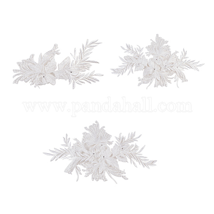 レース刺繍繊維縫製繊維  DIYアクセサリー  花  ホワイト  21~31x11~18cm PH-DIY-WH0063-03-1