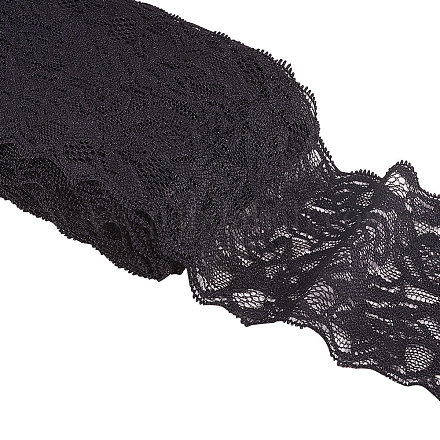 BENECREAT 20 Yards/18 Meters 80mm Wide Black Elastic Lace Trim Stretch Lace Fabric Ribbon for Crafts Making OCOR-BC0012-14C-1