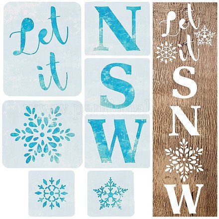GORGECRAFT 7PCS 1 Set Let It Snow Stencils Reusable Porch Sign Large Christmas Snowflake Stencil for Painting on Wood Kit Craft Art Painting Spray DIY-GF0003-53-1