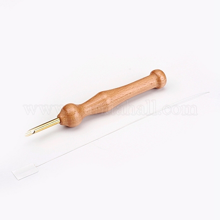 ウッド刺繍ステッチパンチ針  銅線と  クロスステッチツール  ゴールドカラー  150x21.5mm  穴：3mm X-DIY-WH0166-37-1