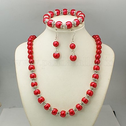Glass Pearl Jewelry Sets: Earrings SJEW-JS00244-17-1