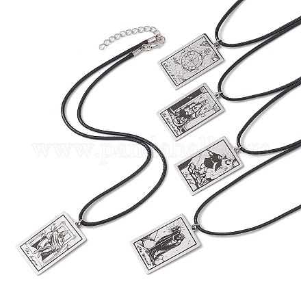 Carte de tarot 201 colliers pendentif en acier inoxydable NJEW-JN04496-1