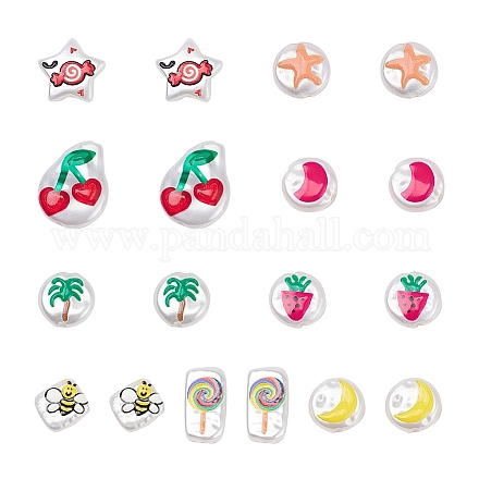 18 pièces 9 style 3d imprimé abs en plastique imitation perles de perles KY-YW0001-14-1