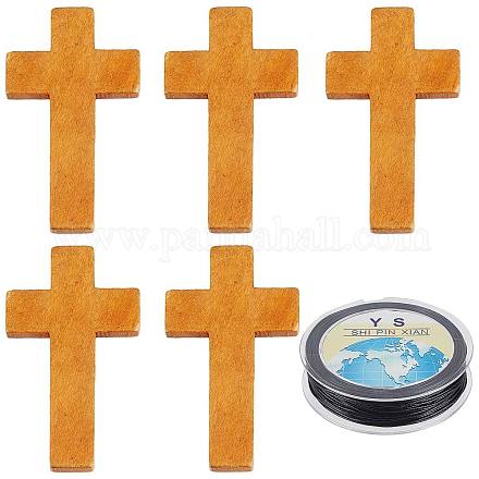 SUNNYCLUE Wood Cross Charms Natural Wooden Cross Beads Charm 1.65 inch String Unfinished Wood Bulk Waxed Polyester Cords 1mm Black Waxed Cord for Jewelry Making Braided Necklace Bracelet DIY Supplies DIY-SC0020-56-1