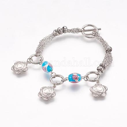 304 Stainless Steel Charm Bracelets BJEW-K156-18P-1