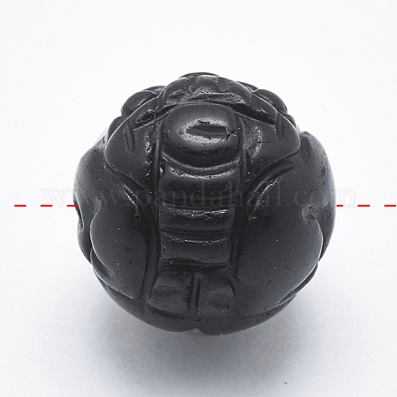 Carved Round Natural Obsidian Beads G-P360-01-14mm-1